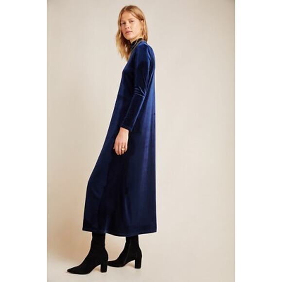 Anthropologie Women's Amandi Velvet Long Sleeve Maxi Dress  Blue Size Medium - Picture 4 of 16